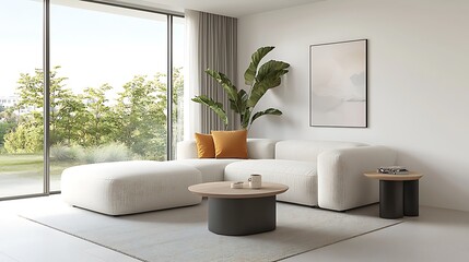 Fototapeta premium Modern living room design urban apartment interior photography bright atmosphere cozy ambiance