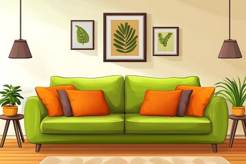 Green Sofa Living Room Interior Design