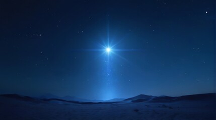 "Serene Night Sky with Bright Star and Desert Landscape"