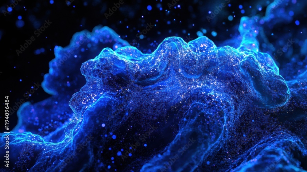 Aufkleber Glowing bacteria under UV light display intricate patterns and vibrant colors in a dark environment. Generative AI
