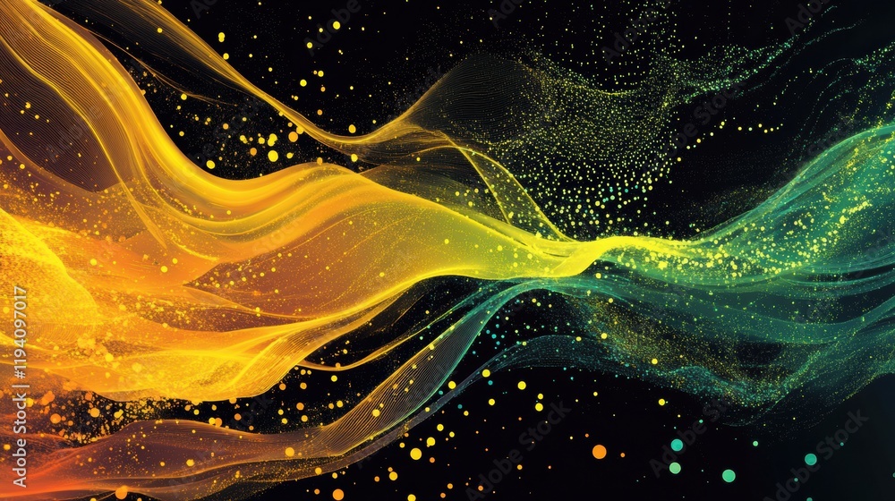 Aufkleber Vibrant energy lines and dots flowing in an abstract representation of communication and data exchange. Generative AI