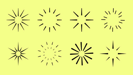 Star sparkle doodle set vector. Starburst icon set. Sparkle star firework icons. Sunburst and starburst icons. Star sparkle and starburst icon vector set. Starburst firework symbol for logo.