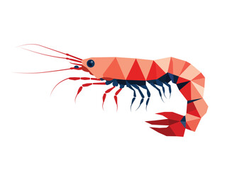 vector illustration of a shrimp using simple geometric shapes—triangles and squares. Clean lines and modern aesthetics make it ideal for seafood concepts and contemporary designs.
