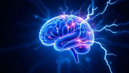 Obraz premium Neural Activity Visualization, Electric Impulses in the Human Brain