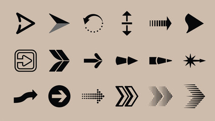 Diverse black arrow icon collection vector. Black arrow icon set vector. Set black arrow icon in various designs. Various black arrow icon vector collection.