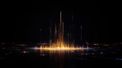 Abstract visualization of dynamic light waves emanating from a central point, creating a vibrant spectacle of glowing particles and radiant energy in a dark space.