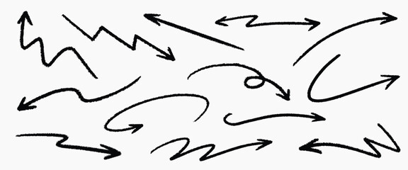 Set of simple lines hand drawn black arrows in various style. Set of simple of hand drawn black arrows. Set of simple lines hand drawn black arrows. Various of simple lines arrows collection