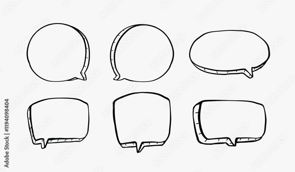 Poster a collection of simple lines hand drawn speech bubbles in various shapes. set of simple of hand draw