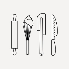 Bakery tools line art vector