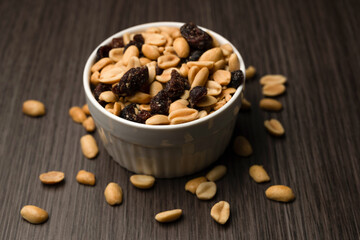 Bowl of Peanuts and Raisins Healthy Snack