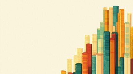 Obraz premium Abstract colorful geometric design featuring vertical bars in warm shades of orange, green, and red against a soft beige background, suitable for modern art or business concepts