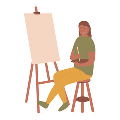 Artist Painting Illustration with Flat Design. Isolated Vector Character
