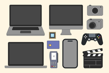 Digital devices, laptop computer flat graphic set vector