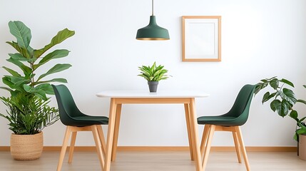 Fototapeta premium Modern dining area with blur interior and background minimalistic design cozy ambiance
