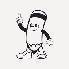 Pencil character, retro line illustration vector