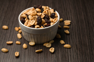 Bowl of Peanuts and Raisins Healthy Snack
