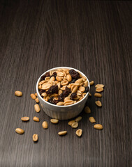 Bowl of Peanuts and Raisins Healthy Snack