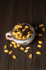Bowl of Peanuts and Raisins Healthy Snack