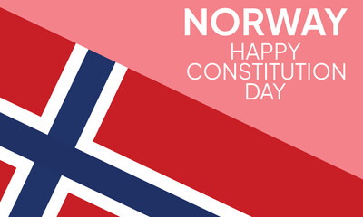 Banner illustration of Norway independence day celebration with text space. Waving flag and hands clenched. Vector illustration.