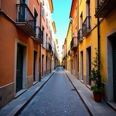 Obraz premium Narrow cobblestone street lined with historic buildings and boutique shops , French coast, old town, charming alleys