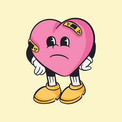 Heart character, colorful retro illustration vector
