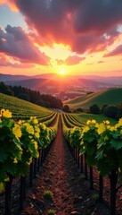 Naklejka premium Majestic landscape of Lavaux vineyards at sunset, fall colors, countryside , vineyard