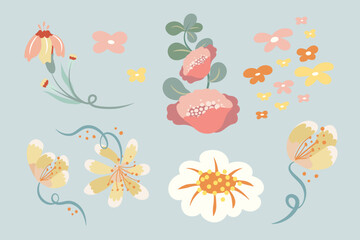 Pastel flower, spring clipart flat design vector illustration