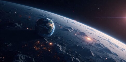 Obraz premium Lonely Earth seen from space with no visible life, earth, planetary view, loneliness