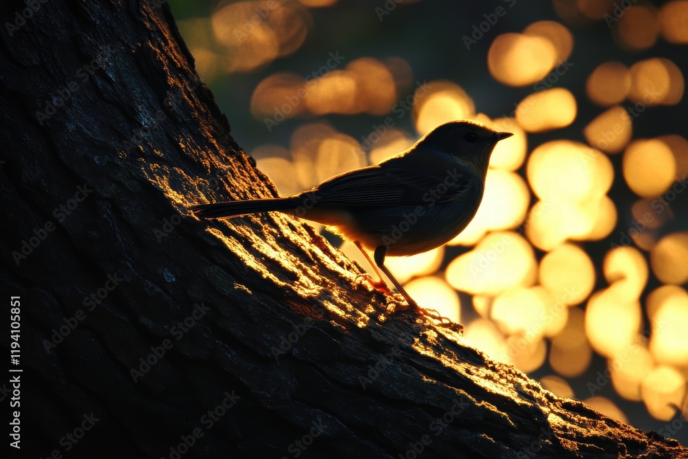 Poster the shadows of birds on the tree trunks and the sunlight create intricate patterns as it hits the br