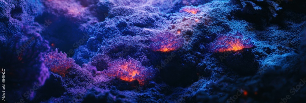 Aufkleber glowing bacteria illuminated by ultraviolet light in a mineral rich environment at nighttime. genera