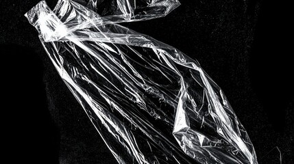 Wrinkled plastic wrap texture on a black background