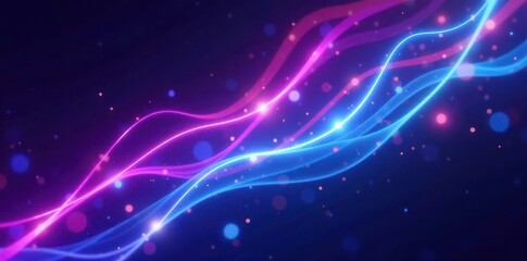 Fototapeta premium Iridescent purple and blue light streaks against a dark background, blur, speed, vibrant