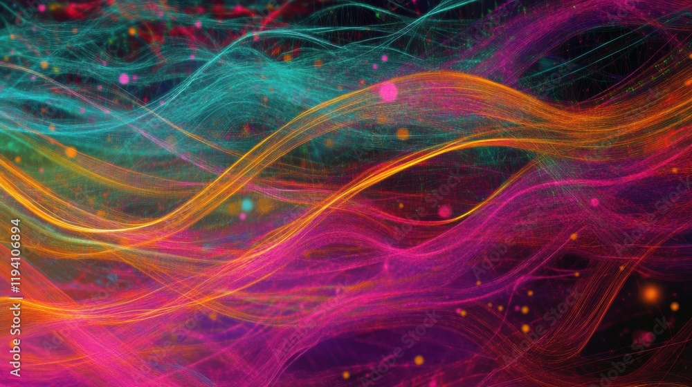 Leinwandbilder Vibrant energy lines and dots symbolize dynamic communication and data exchange in a colorful display of movement. Generative AI