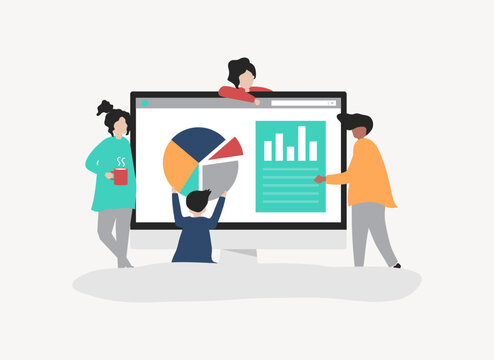 recommend clip art: Marketing people using analytics for business vector