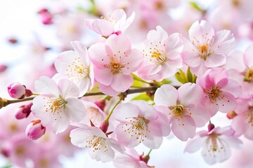 Fototapeta premium cherry blossom flowers branch closeup 