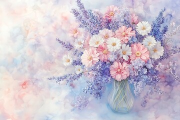 Pastel Dream: Lavender and Zinnia Bouquet in Glass Vase