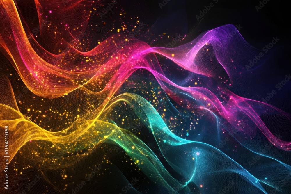 Fototapete Vibrant energy lines and dots create dynamic patterns symbolizing active communication and data exchange. Generative AI
