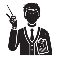 Teacher Silhouette Vector Illustration, Solid White Background.