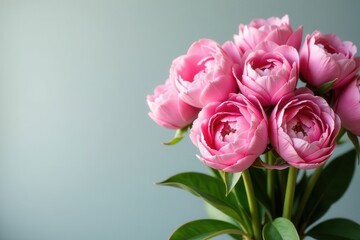 Fototapeta premium Fresh bunch of pink peonies and roses with greenery, centerpieces, party decor, fresh cut flowers