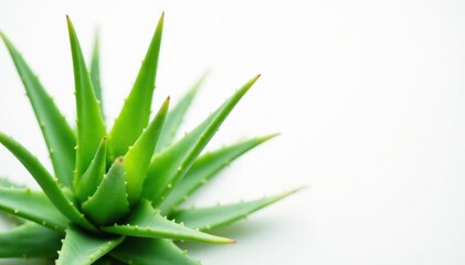 Fototapeta premium Flat green aloe vera plant leaves on white background , plant, close-up, green