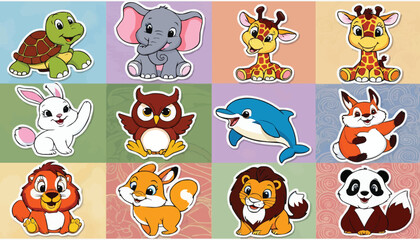 Obraz premium Cartoon christmas cats. Cute cat wear xmas costumes, play with garland and toys, sitting in present box.