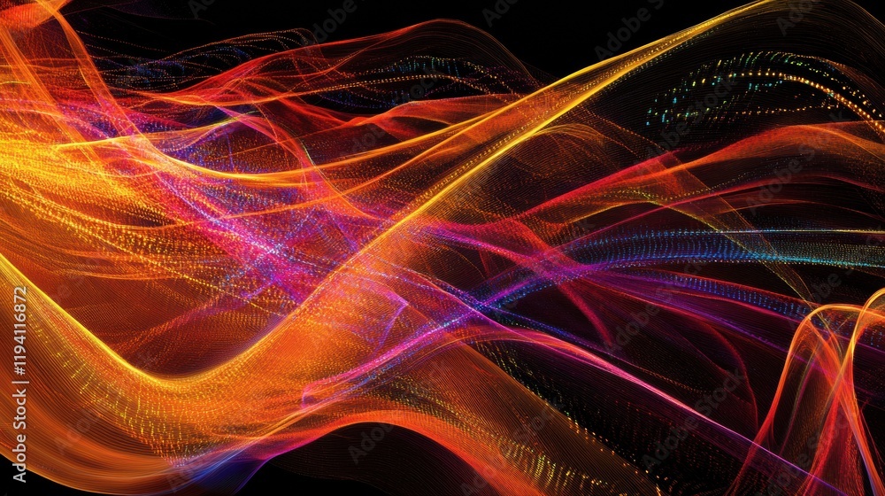 Leinwandbilder Vibrant energy flows represent active communication and data exchange in a dynamic digital environment. Generative AI