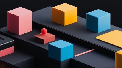 Abstract Cosmic Geometric Background with Cubes and Planets.