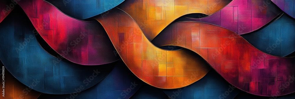 Poster an abstract pattern formed by the shadow of intertwining lines, with vibrant colors creating a sense