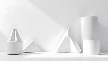 Minimalist White Geometric Shapes Still Life: A Study in Light and Form