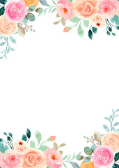 Watercolor flower frame background for design.