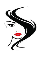 Woman Face Black White Red Vector Illustration