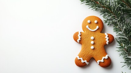 Cheerful Gingerbread Cookie with Icing on White Background