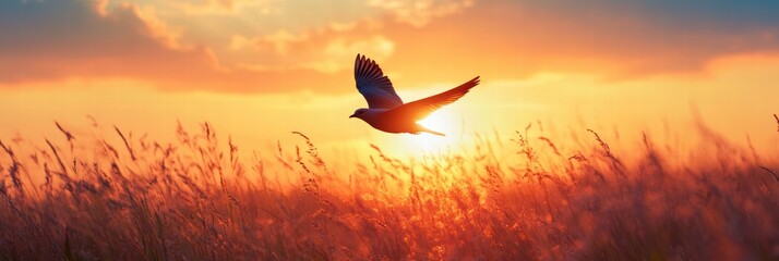 The shadow of a bird flying over the horizon and the sunlight casting long shadows down to the ground below.