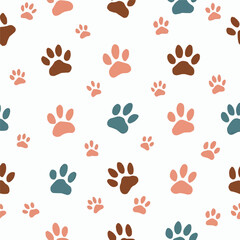 Fototapeta premium Cat paw cute pink shape seamless repeat pattern